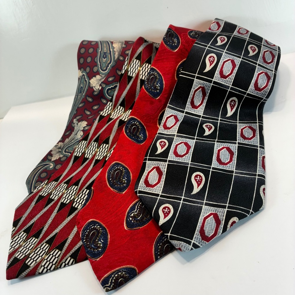 4 Mixed Silk Necktie Lot Stafford Executive Superba Don Loper Paisley Geometric